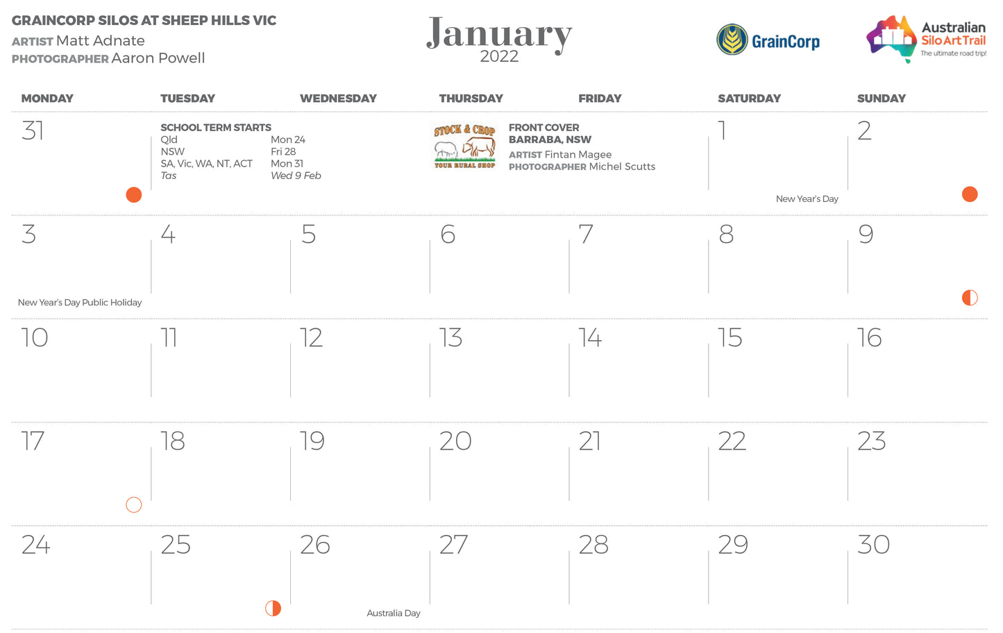 Previous years 2022- Souvenir Silo Art Wall Calendar