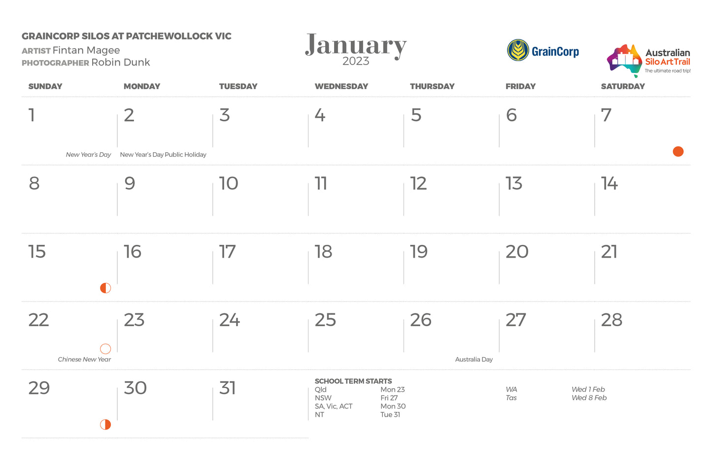 Previous years 2023 -  Souvenir Silo Art Wall Calendar